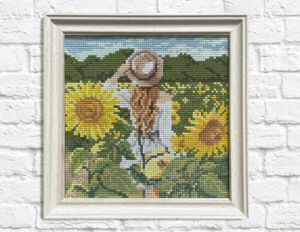 Girl in sunflower field cs2625 7 9 x 7 9 inches crafting spark diamond painting kit wizardi 1
