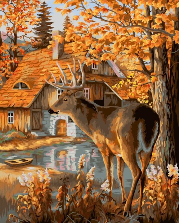 Painting by numbers kit crafting spark cabin in the woods h116 19 69 x 15 75 in wizardi 1