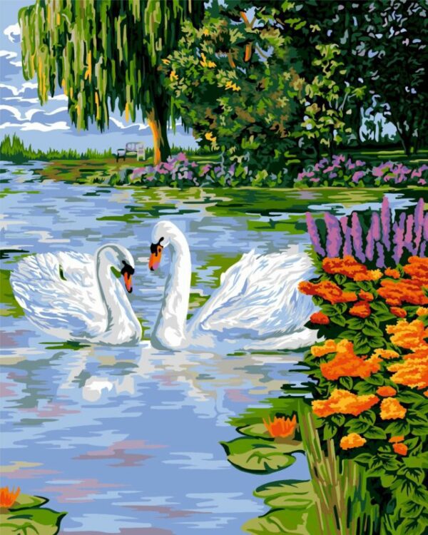 Painting by numbers kit crafting spark white swans a111 19 69 x 15 75 in wizardi 1