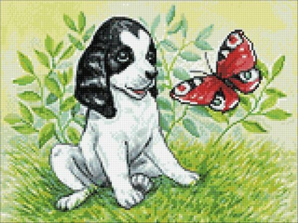 Puppy and butterfly cs2675 15 8 x 11 8 inches crafting spark diamond painting kit wizardi 1